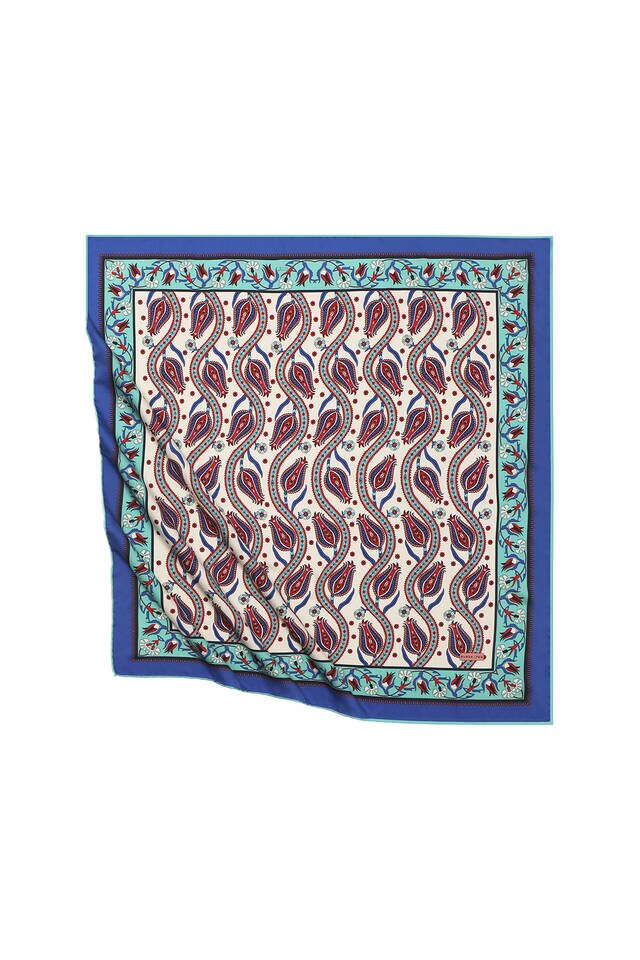 Mint Ivy Tulip Pattern Silky Square Scarf - Bursa İpek