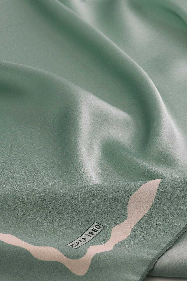 Mint Kenarı Sulu Dalga İpek Eşarp - 3
