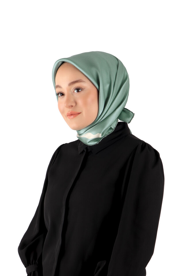 Mint Kenarı Sulu Dalga İpek Eşarp - Bursa İpek