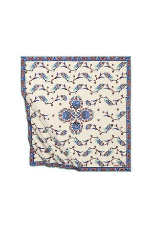 Mint Line Tulip Pattern Silky Square Scarf 