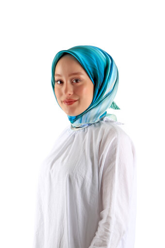 Mint Rainbow Pattern Sura Silk Square Scarf 