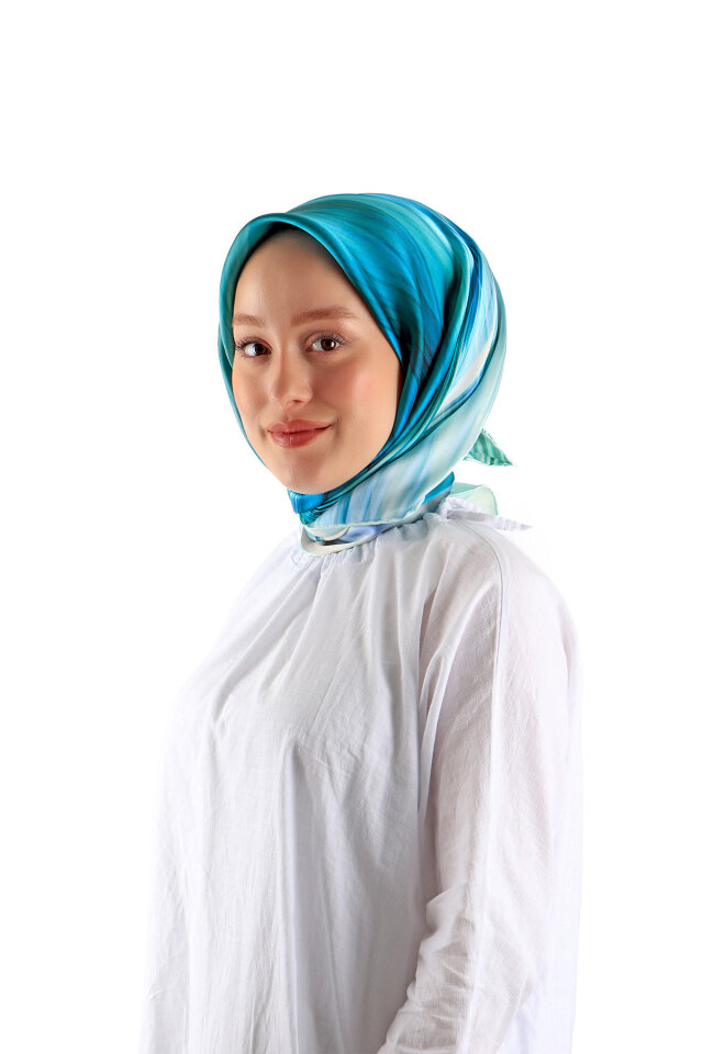 Mint Rainbow Pattern Sura Silk Square Scarf 