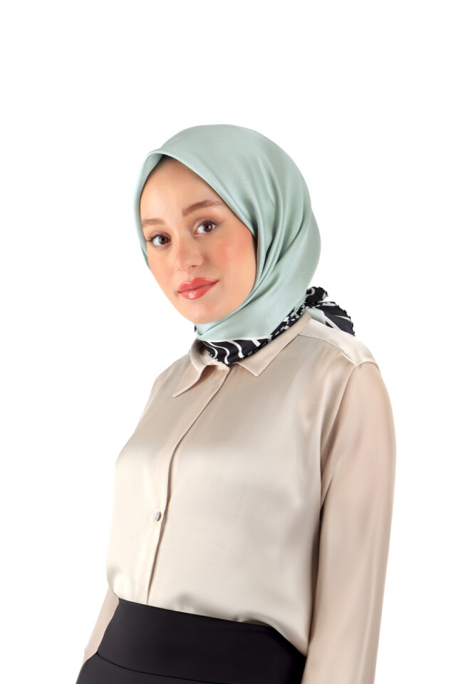 Mint Stripe Pattern Twill Silk Square Scarf 