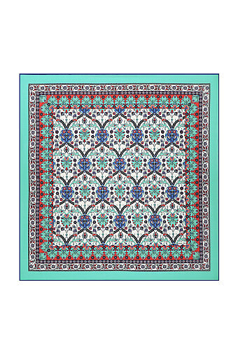 Mint Tile Tulip Pattern Soft Square Scarf 