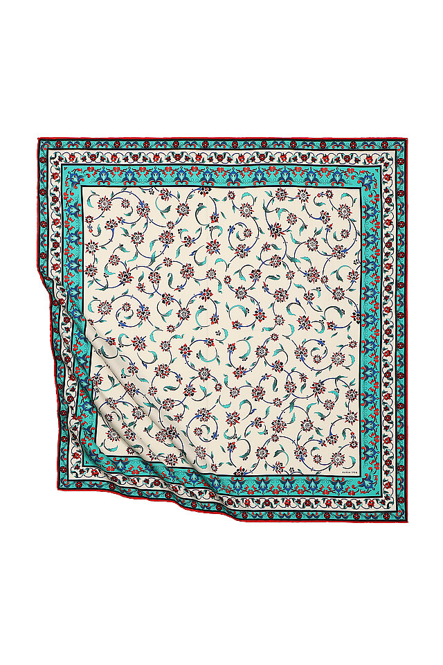 Mint Wildflower Pattern Silky Square Scarf 