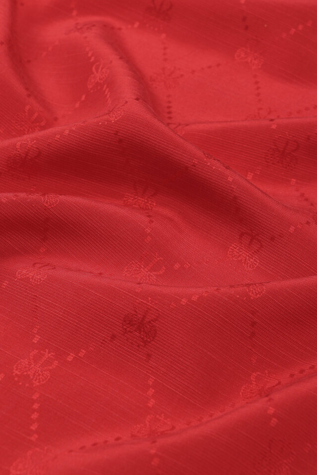 Kırmızı Monogram Desen İpek Pamuk Eşarp - 2