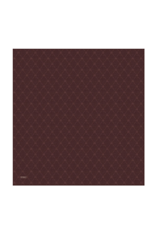 Mürdüm Monogram Desen İpek Pamuk Eşarp - Bursa İpek