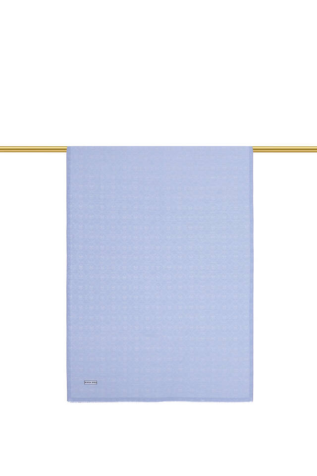 Bebe Mavi Monogram Desen İpek Pamuk Şal - 3