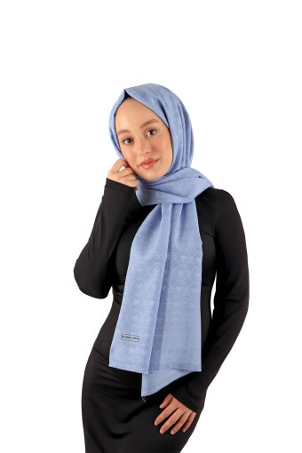 Bebe Mavi Monogram Desen İpek Pamuk Şal 