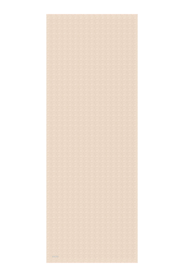 Bej Monogram Desen İpek Pamuk Şal - 4