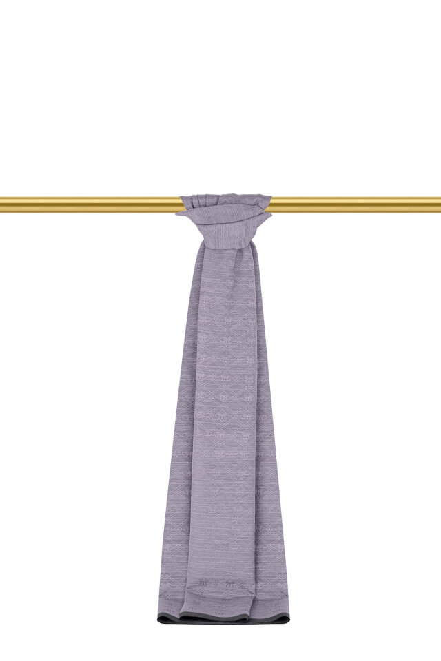 Gri Monogram Desen İpek Pamuk Şal - 2