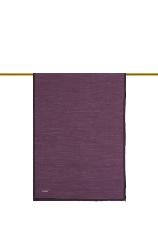 Mor Monogram Desen İpek Pamuk Şal - 3