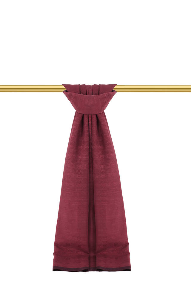 Mürdüm Monogram Desen İpek Pamuk Şal - 2