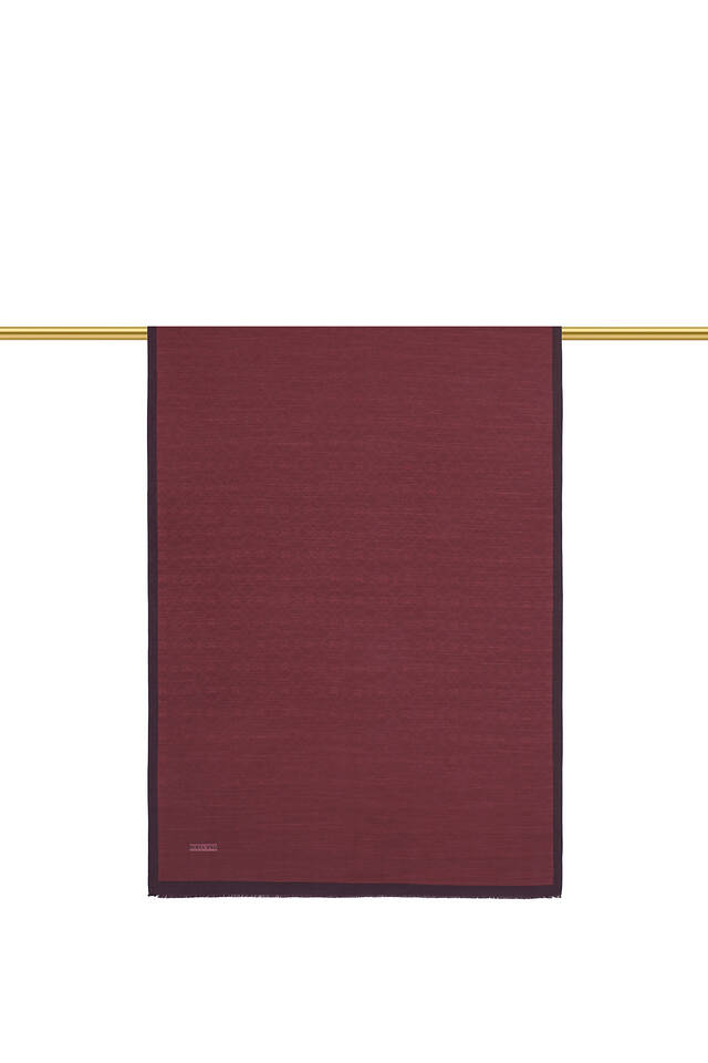 Mürdüm Monogram Desen İpek Pamuk Şal - 3