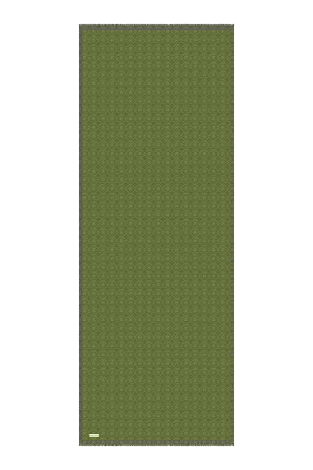 Yeşil Monogram Desen İpek Pamuk Şal - 4