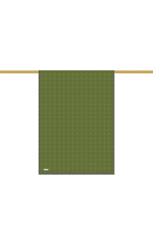 Yeşil Monogram Desen İpek Pamuk Şal - 3