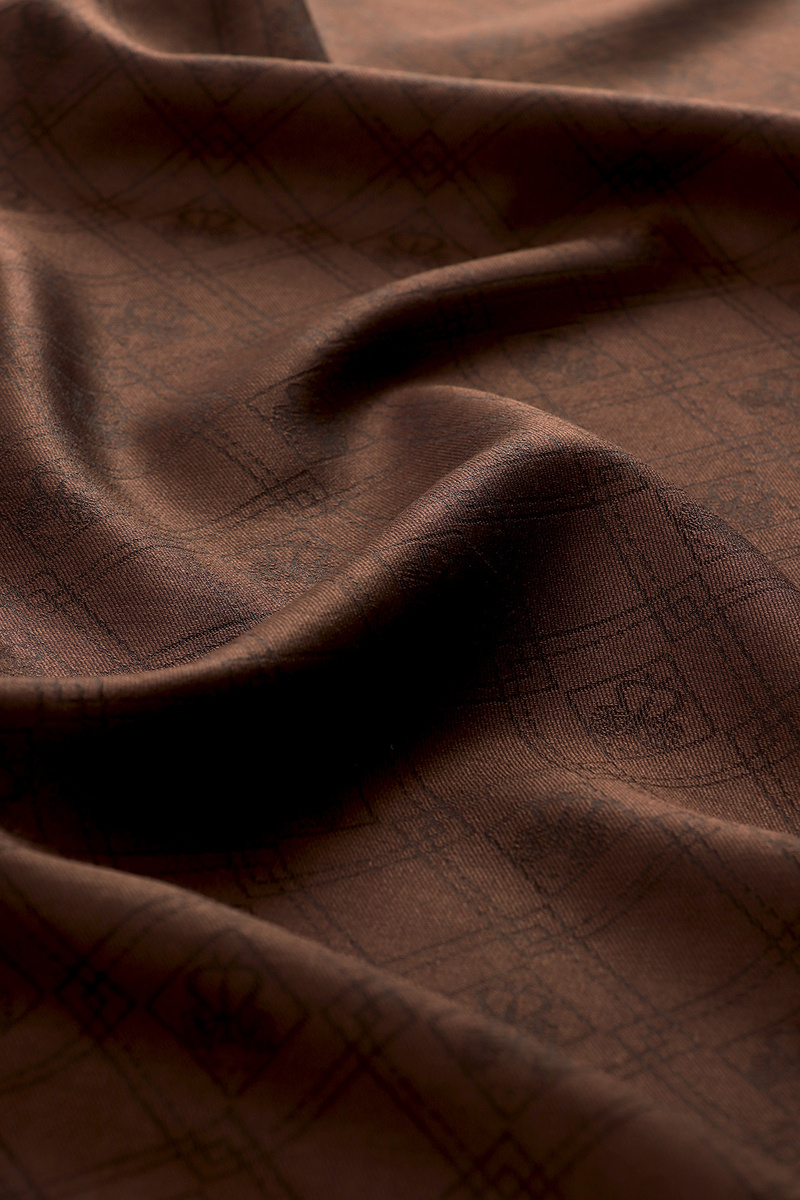 Acı Kahve Monogram Desen Jakarlı İpek Şal - 3