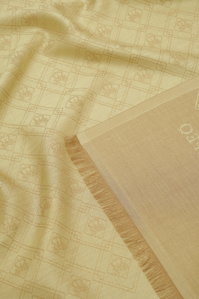 Bej Monogram Desen Jakarlı İpek Şal - 3