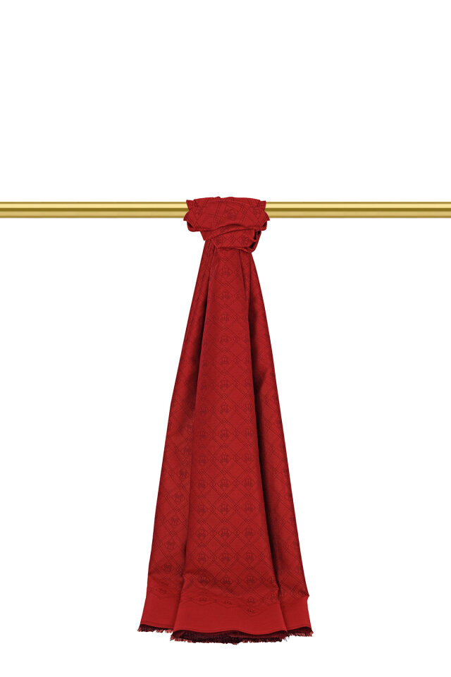 Bordo Monogram Desen Jakarlı İpek Şal - Bursa İpek