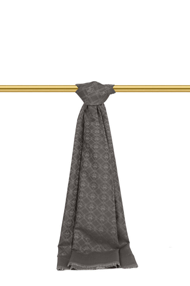 Füme Monogram Desen Jakarlı İpek Şal - 2