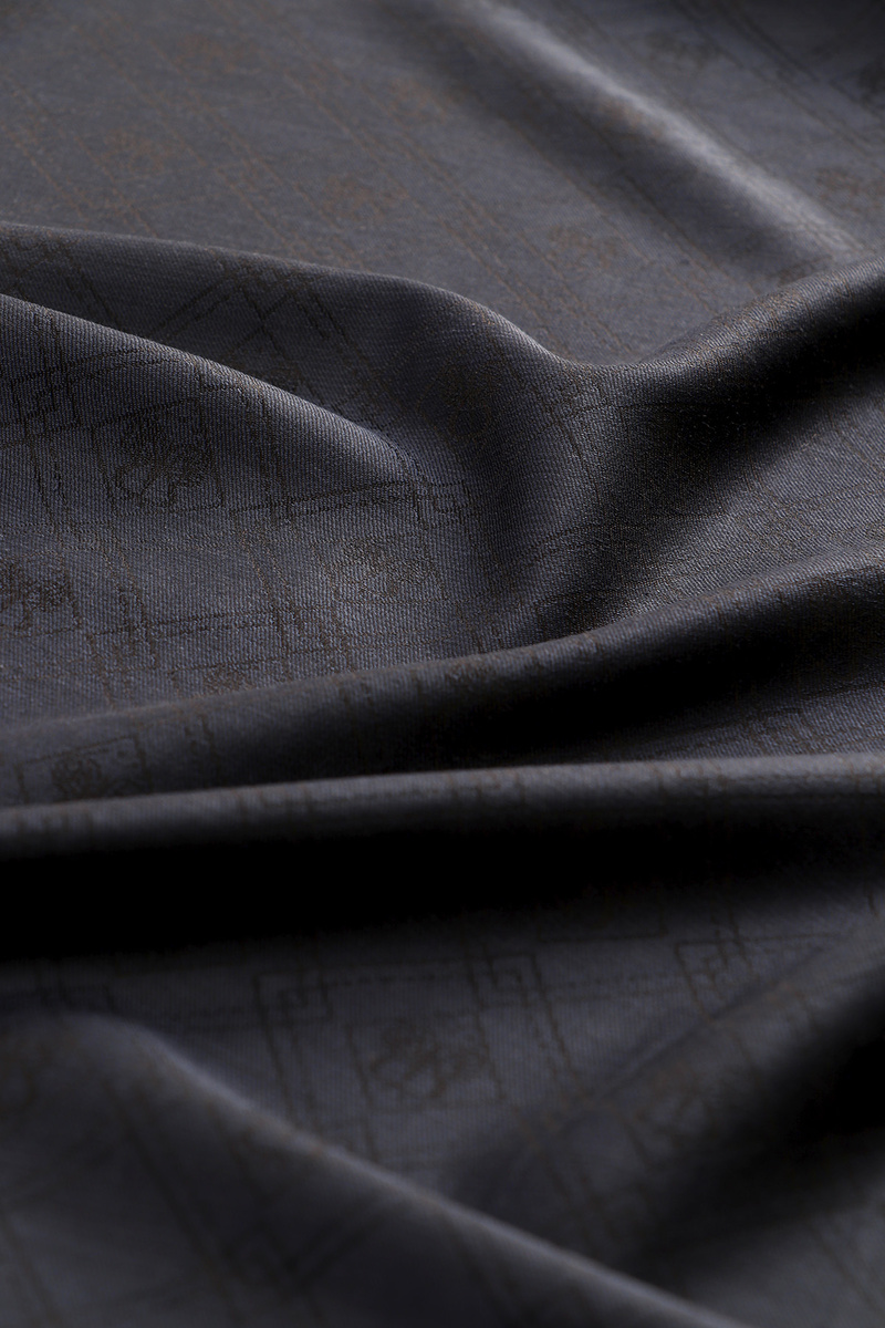 Lacivert Monogram Desen Jakarlı İpek Şal - 3