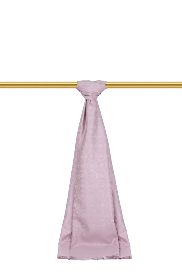 Lila Monogram Desen Jakarlı İpek Şal - 1