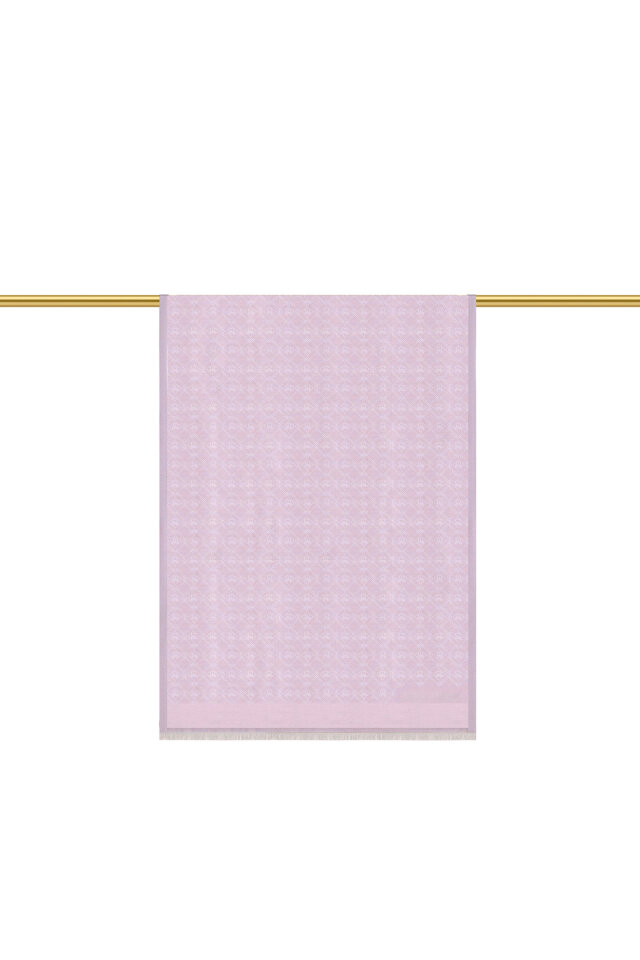 Lila Monogram Desen Jakarlı İpek Şal - 2