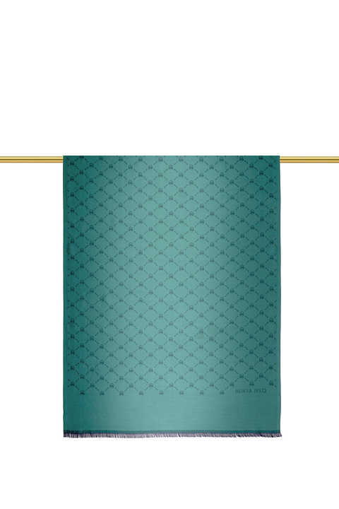 Mint Monogram Desen Jakarlı İpek Şal 
