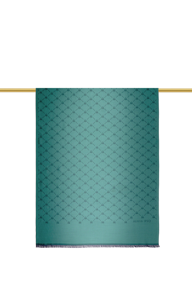 Mint Monogram Desen Jakarlı İpek Şal - 2