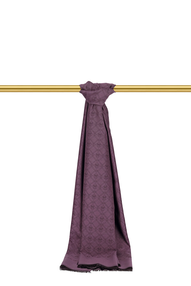 Mor Monogram Desen Jakarlı İpek Şal - 1