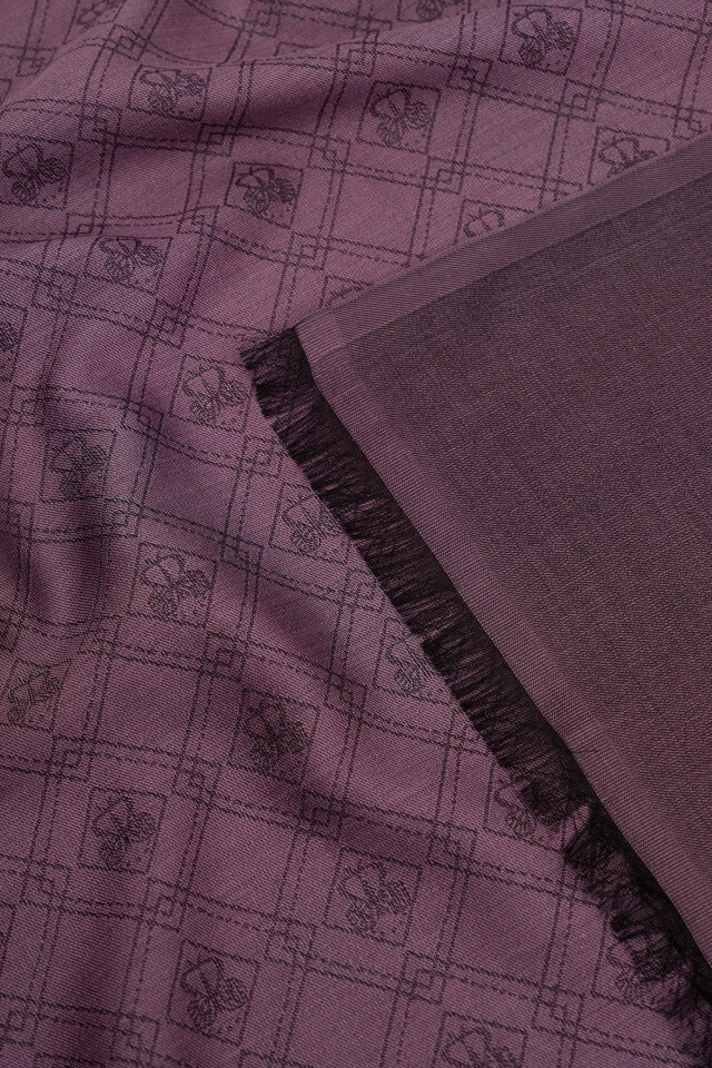 Mor Monogram Desen Jakarlı İpek Şal - 3