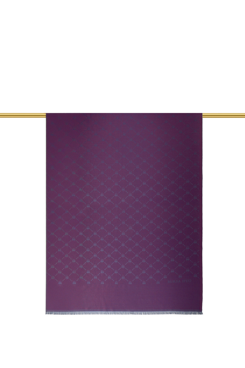 Mor Monogram Desen Jakarlı İpek Şal - 2