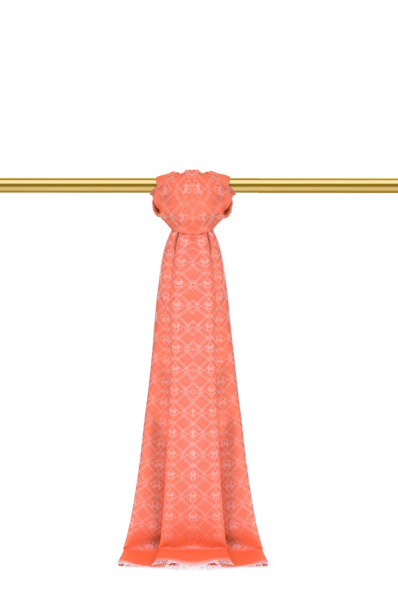 Coral Monogram Pattern Jacquard Silk Shawl - 1