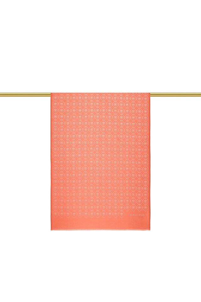 Coral Monogram Pattern Jacquard Silk Shawl - Bursa İpek