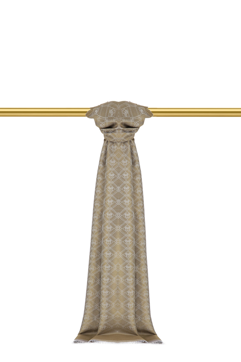 Dark Stone Monogram Pattern Jacquard Silk Shawl - 1