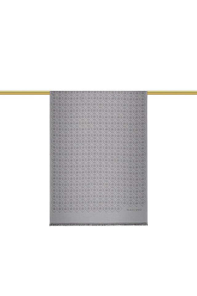 Gray Monogram Pattern Jacquard Silk Shawl - Bursa İpek