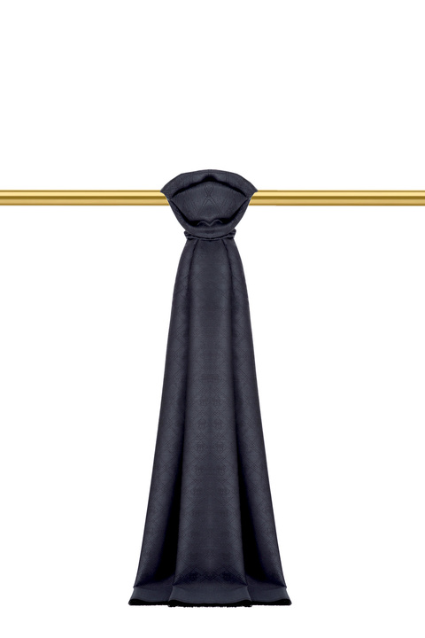 Navy Blue Monogram Pattern Jacquard Silk Shawl 