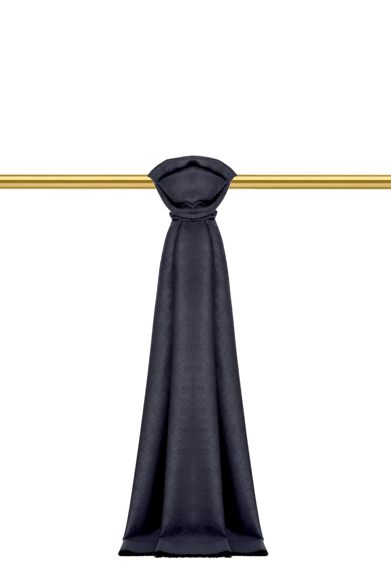 Navy Blue Monogram Pattern Jacquard Silk Shawl - 1