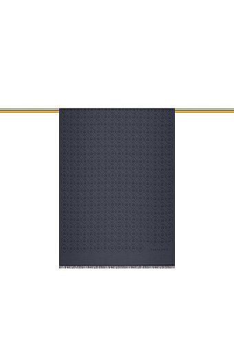Navy Blue Monogram Pattern Jacquard Silk Shawl 