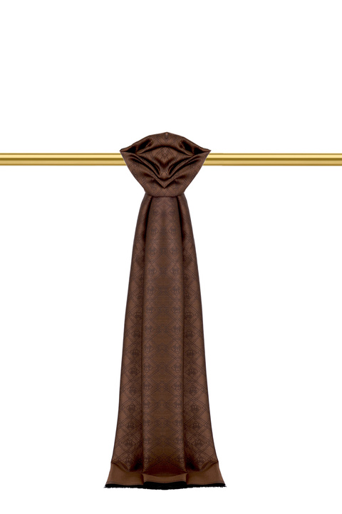 Bitter Coffee Monogram Pattern Jacquard Silk Shawl 