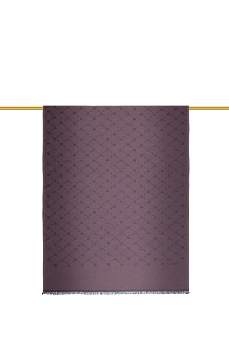 Dark Dusty Rose Monogram Pattern Jacquard Silk Shawl - 2