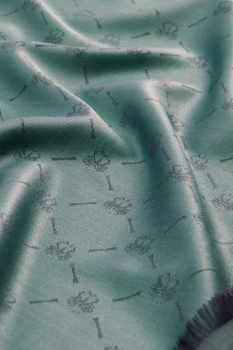 Mint Monogram Pattern Jacquard Silk Shawl - 3