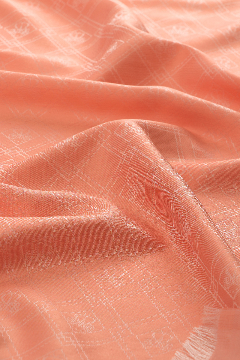 Salmon Monogram Pattern Jacquard Silk Shawl - 3