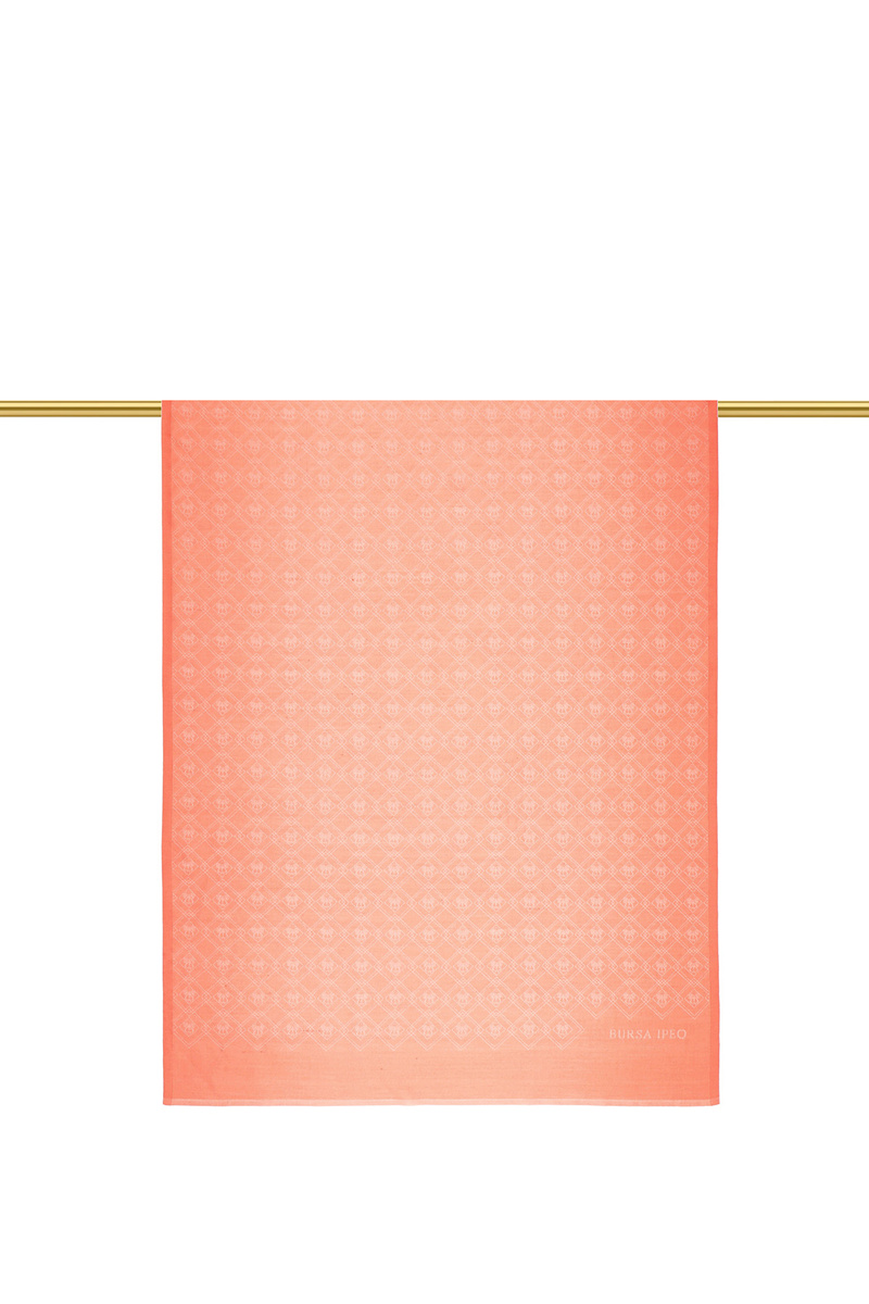 Salmon Monogram Pattern Jacquard Silk Shawl - 2