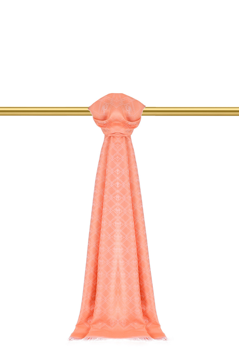 Salmon Monogram Pattern Jacquard Silk Shawl - 1