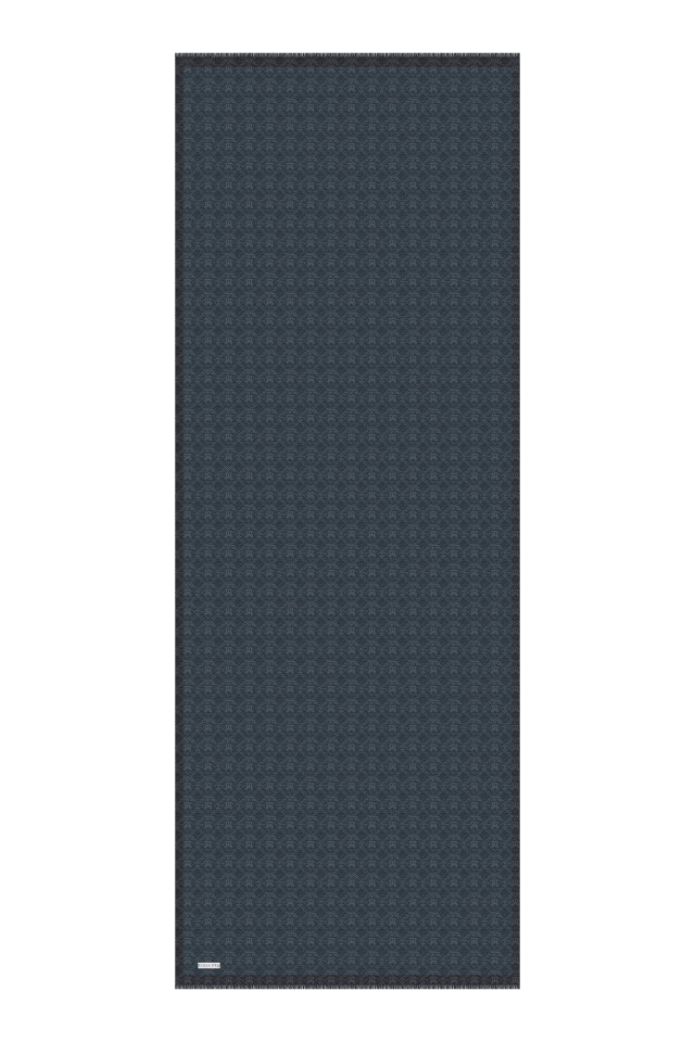 Dark Petrol Monogram Pattern Silk Cotton Shawl - 4