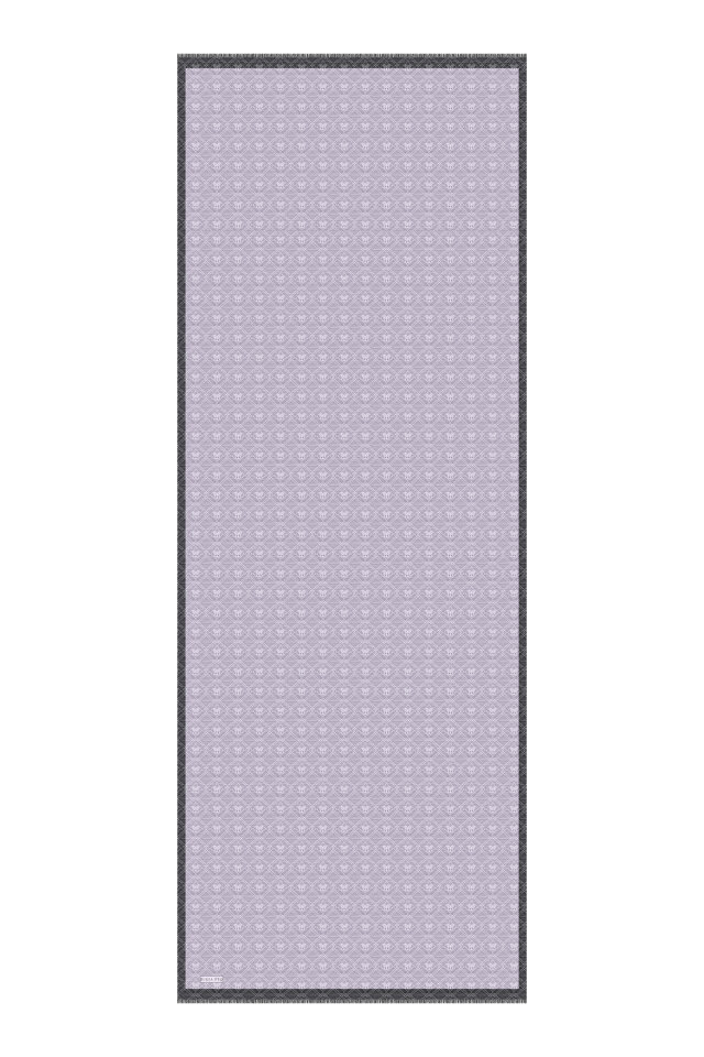 Gray Monogram Pattern Silk Cotton Shawl - 4