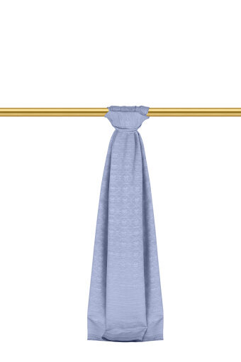 Ice Blue Monogram Pattern Silk Cotton Shawl 