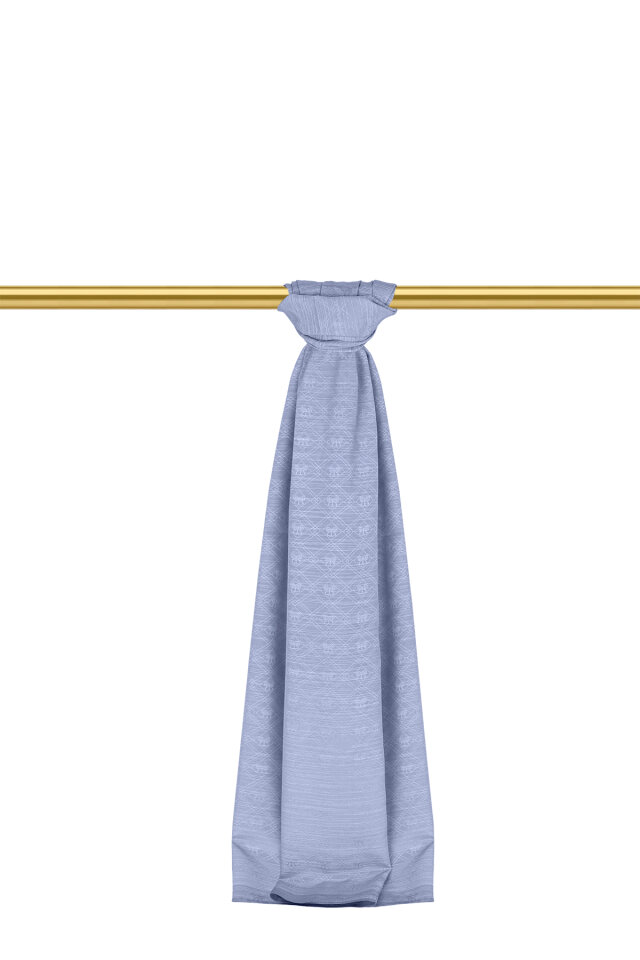 Ice Blue Monogram Pattern Silk Cotton Shawl - 2