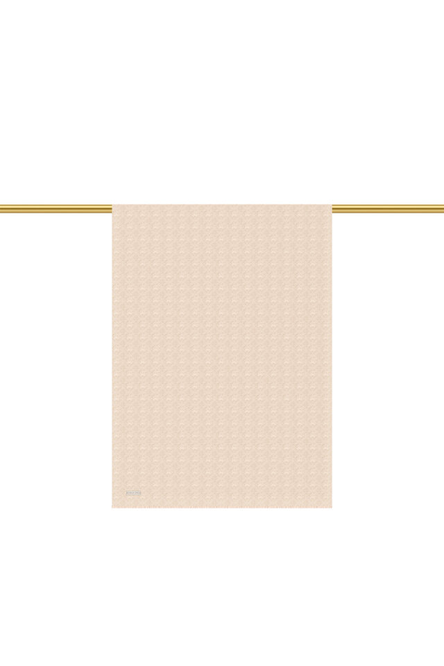 Beige Monogram Pattern Silk Cotton Shawl - 3